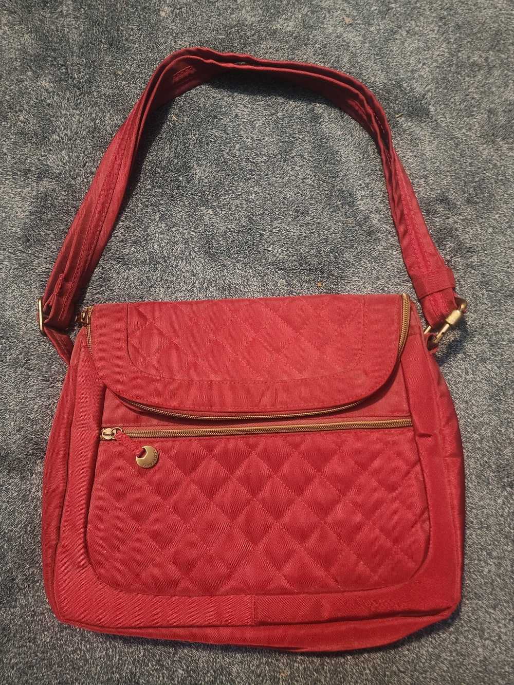 Travelon Quilted Cranberry Red Shoulder Crossbody Bag